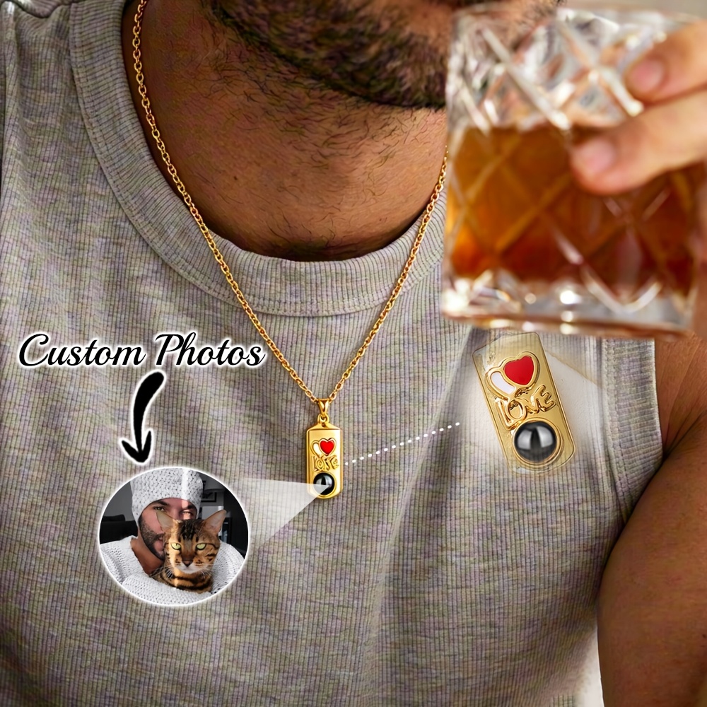 Custom Photo Stainless Steel Heart Shaped Projection Necklace